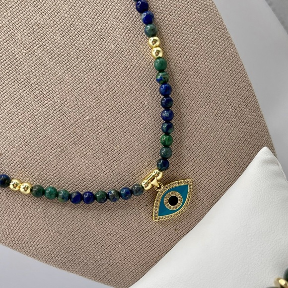 Azurite necklace with evil eye charm. - Picture 4 of 7